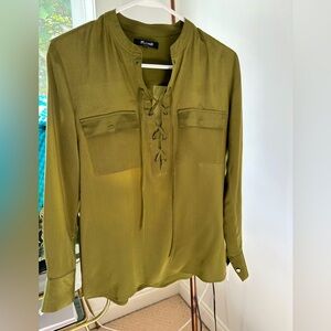 Madewell silk shirt, olive green